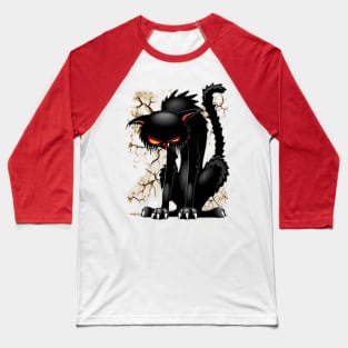 Black Cat Evil Angry Funny Character Baseball T-Shirt